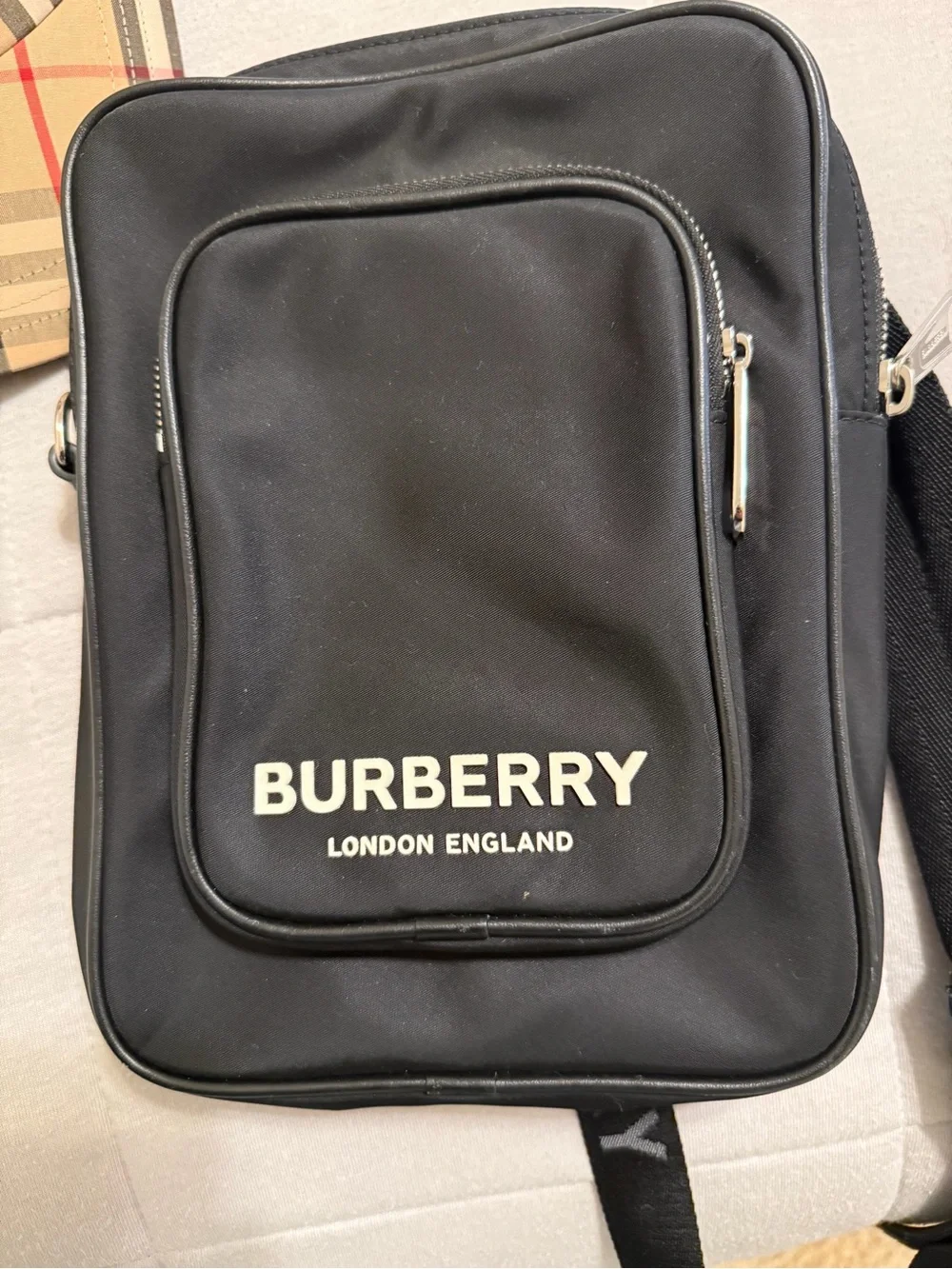 Burberry Black Crossbody Messenger Bag with White Logo